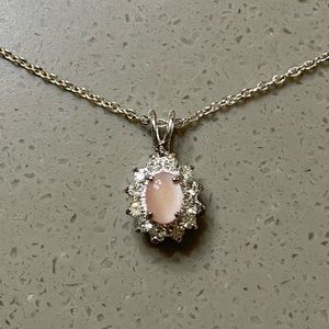 Sterling Silver Rose Quartz and CZ Necklace (18”)